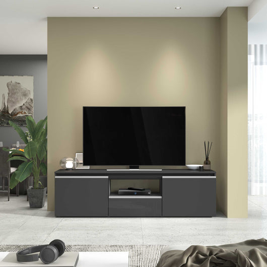 Mobile porta tv Magic a 2 ante e 1 cassetto antracite lucido 180x40x50 cm