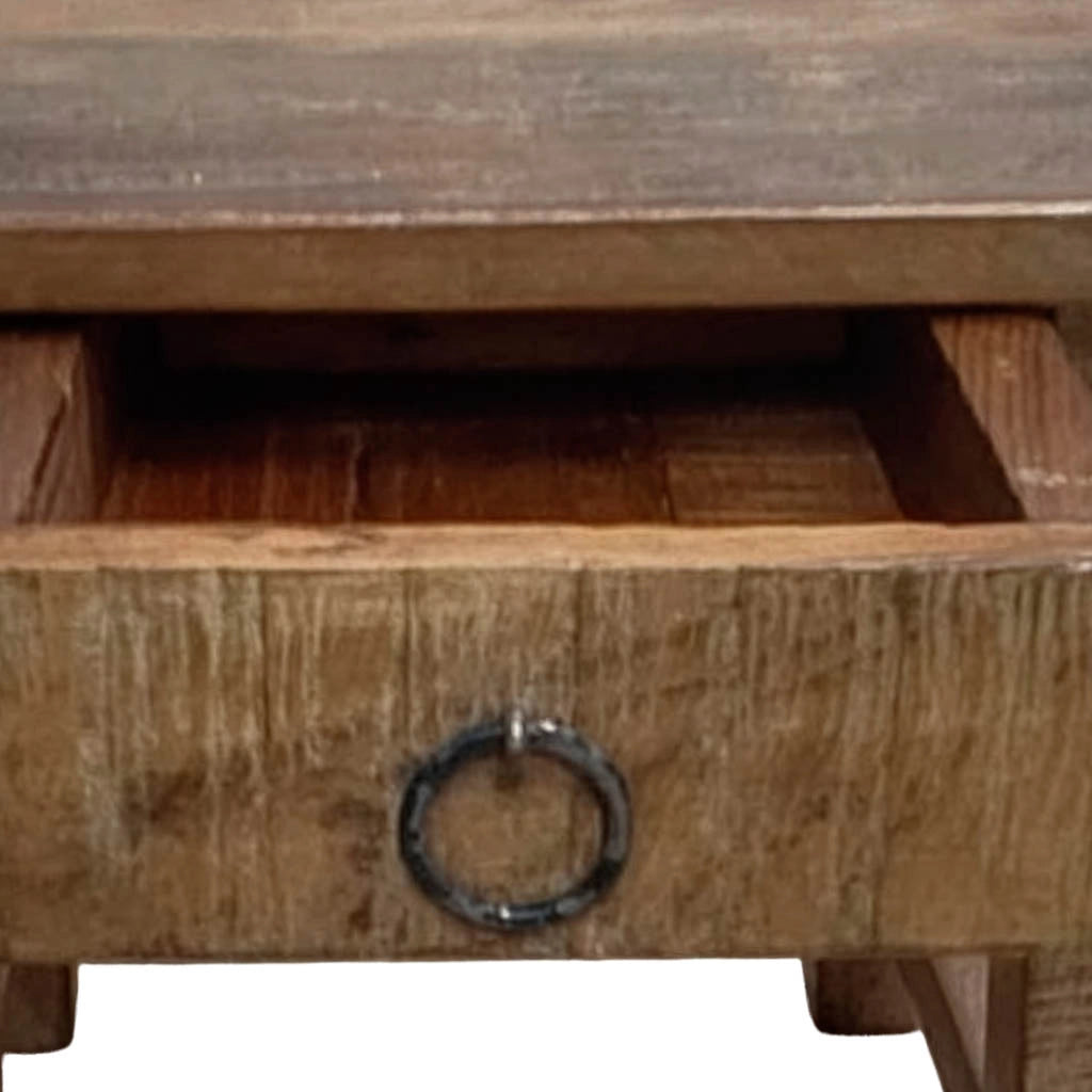 Sgabello con cassetto in legno con finitura artigianale marrone 25x25x29 h cm
