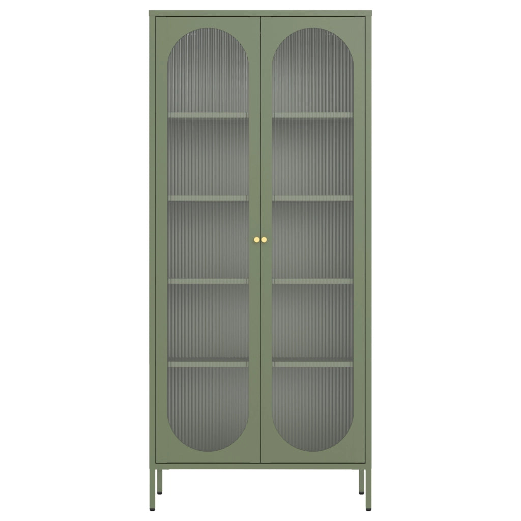 Armadio in metallo e vetro verde cachi 180cm YASMINE