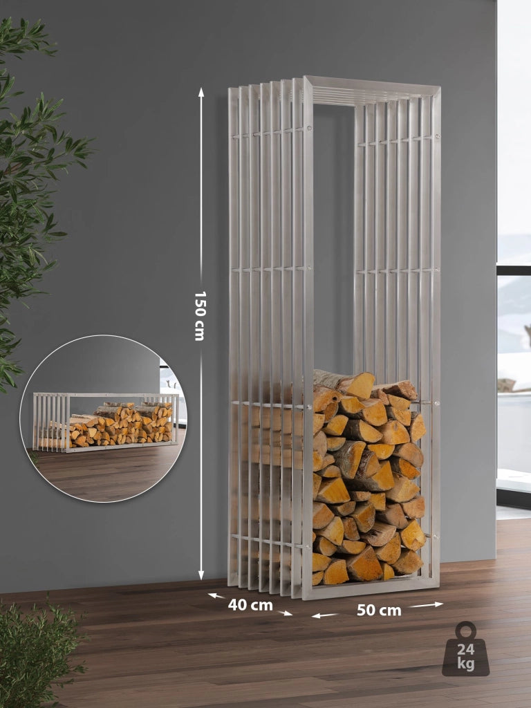 Portalegna Irving in robusto acciaio inox 40x50x150 cm