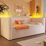 Divano letto 90x200 cm con contenitore idraulico e LED in velluto
