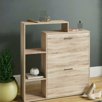 Scarpiera 2 Ante Ripiani Doppia Profondità Melamina 102x25,5x98cm Colore Quercia