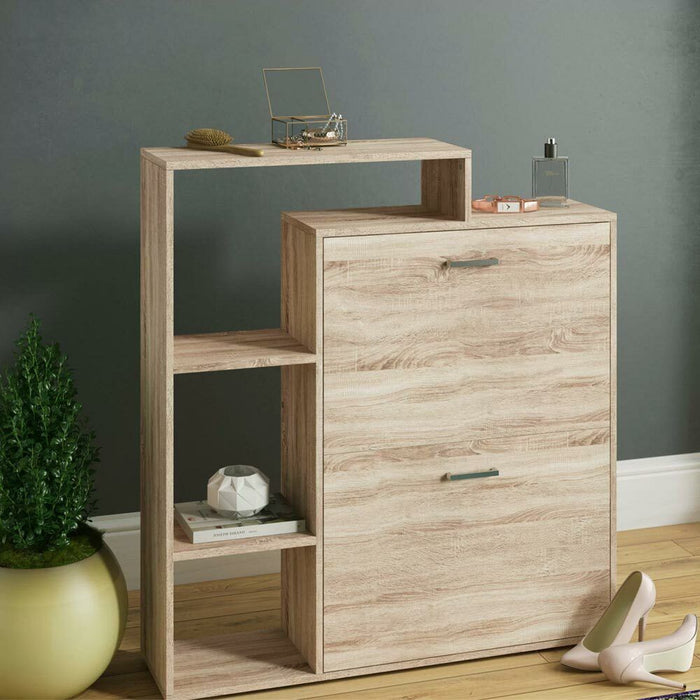 Scarpiera 2 Ante Ripiani Doppia Profondità Melamina 102x25,5x98cm Colore Quercia