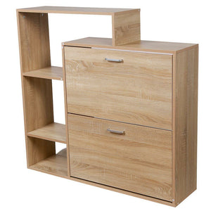 Scarpiera 2 Ante Ripiani Doppia Profondità Melamina 102x25,5x98cm Colore Quercia