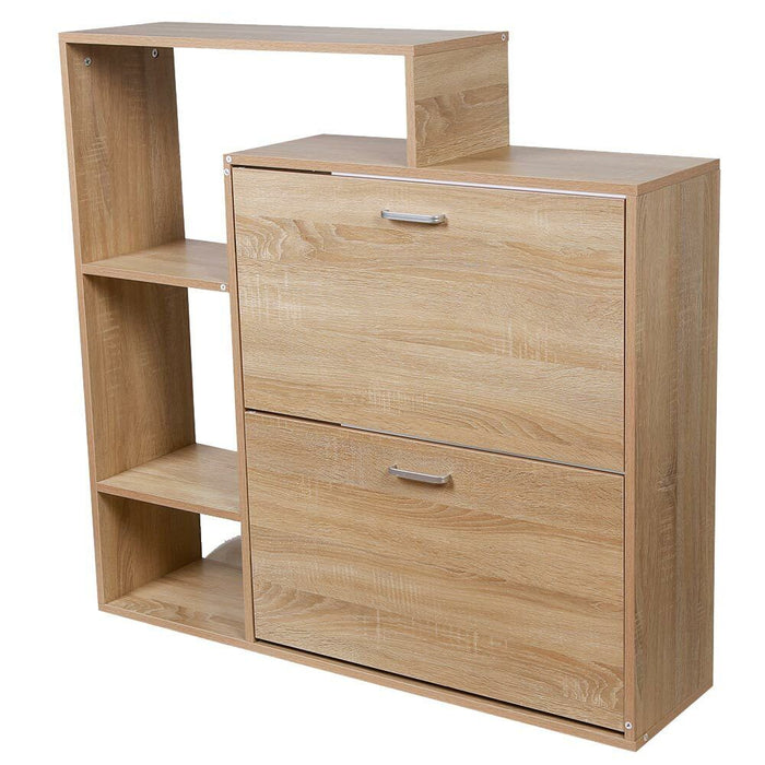 Scarpiera 2 Ante Ripiani Doppia Profondità Melamina 102x25,5x98cm Colore Quercia