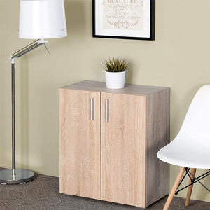 Mobile Madia con Doppia Anta 2 Ripiani Mobiletto Credenza Cucina Bagno Quercia