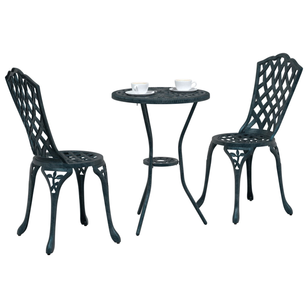 Set da Giardino Bistro 3 Pezzi Verde in Alluminio Fusione