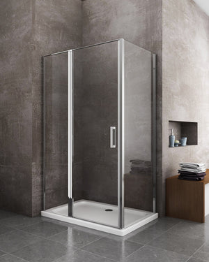 Box doccia angolare parete fissa e porta battente e fisso in linea vetro 6 mm reversibile Misura Fisso 64-67 porta 117-120 (35+65)  