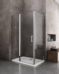 Box doccia angolare parete fissa e porta battente e fisso in linea vetro 6 mm reversibile Misura Fisso 66,5-69 porta 97-100 (35+65)  