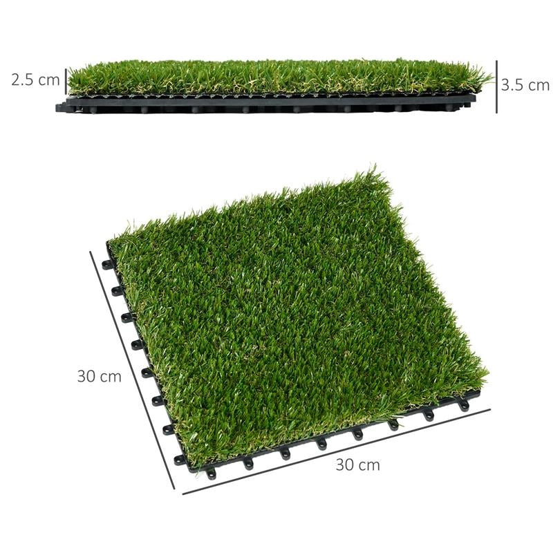 PIASTRELLE DA GIARDINO CON ERBA SINTETICA 30X30CM 10 PEZZI, PRATO ARTIFICIALE REALISTICO, VERDE