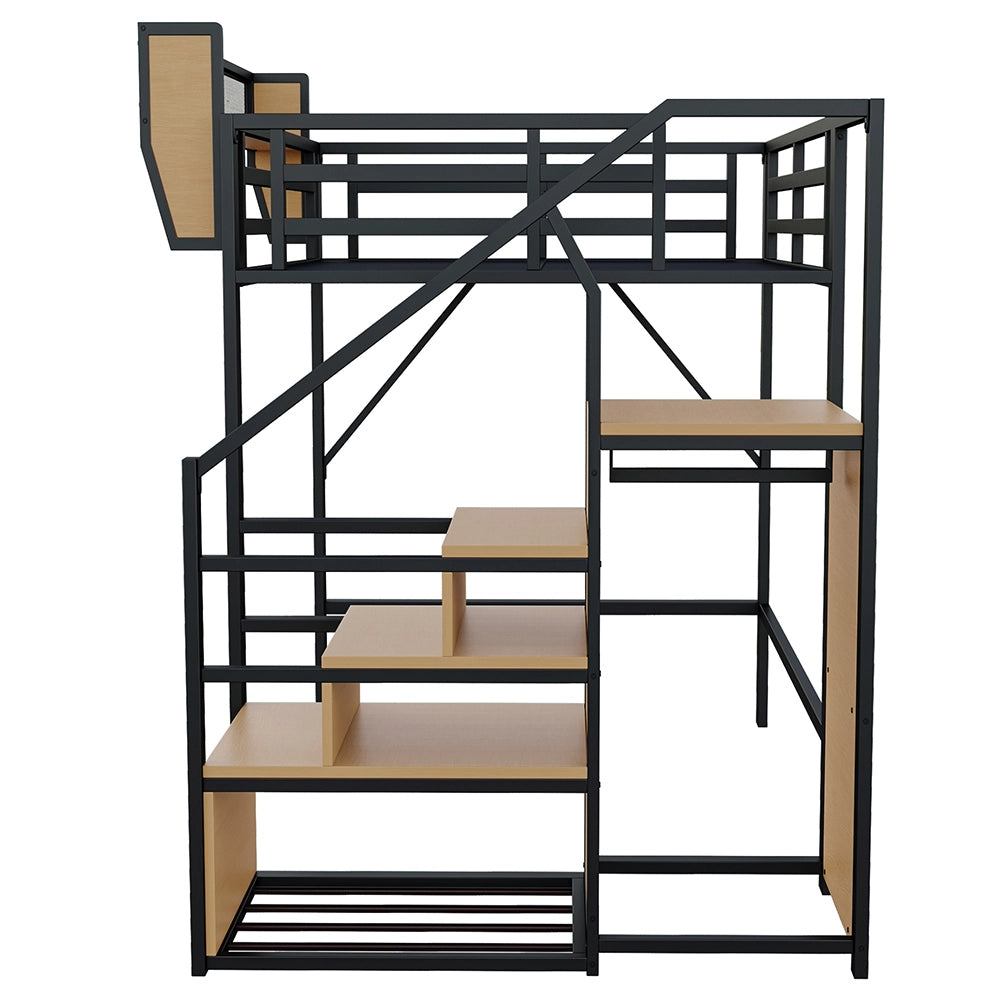 Letto a Castello 140x200 – Xylo – Metallo per Adulti/Bambini, Scala Sicurezza, Ripostiglio Flessibile, Nero