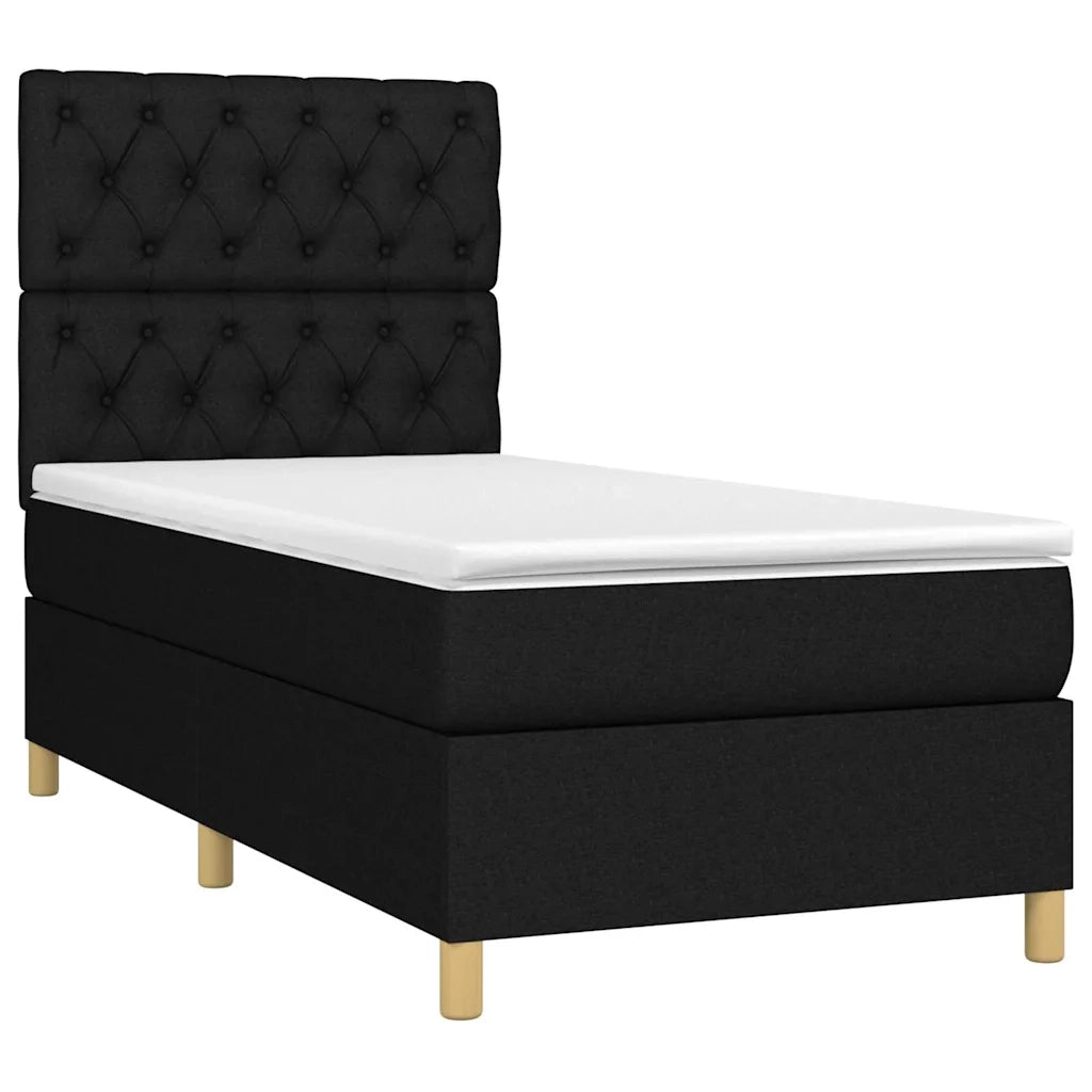 Letto singolo | Letto per adulti | Letto a Molle con Materasso e LED Nero 80x200 cm in Tessuto