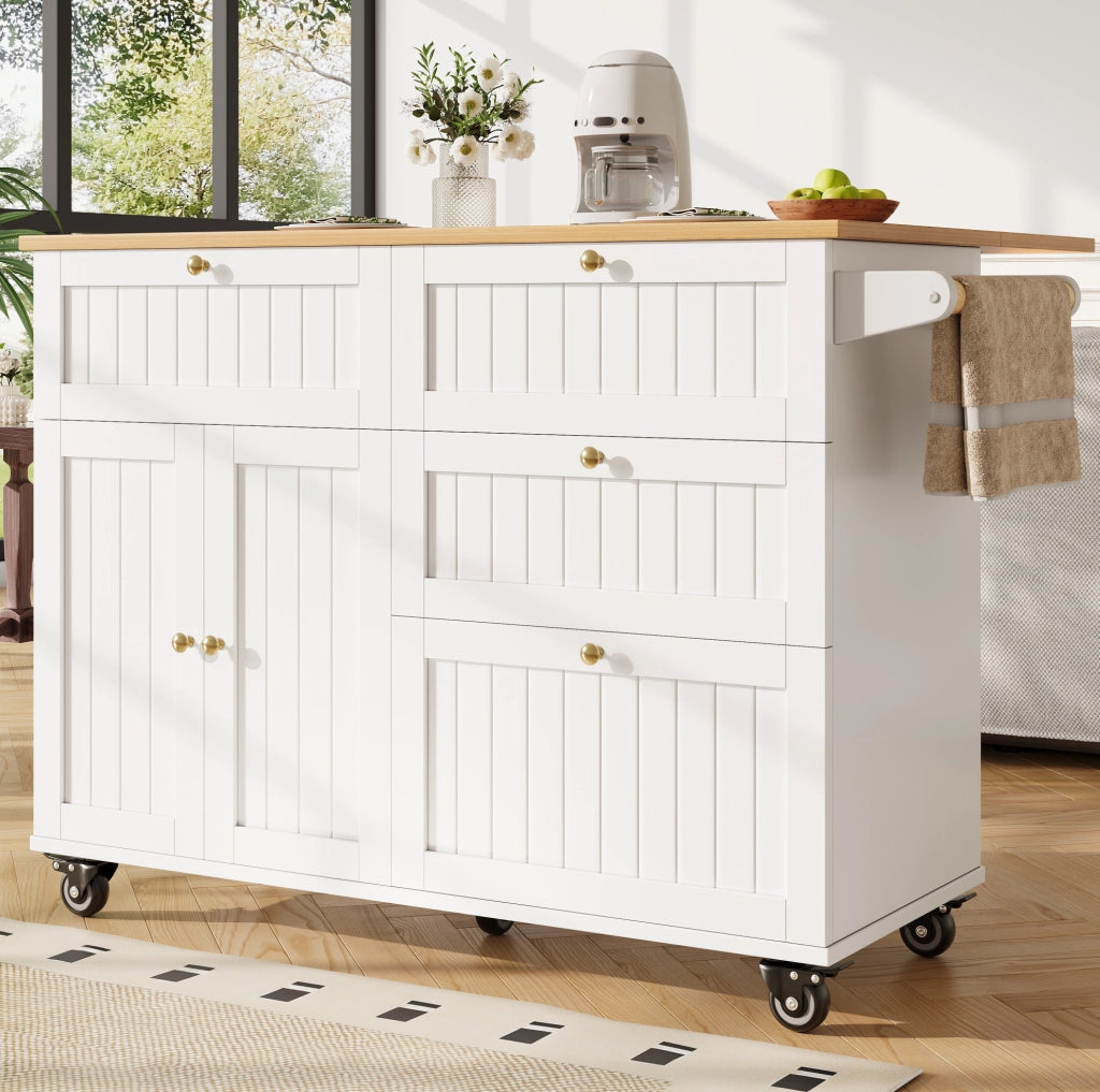 Isola da cucina 133x37.3x88 cm con ruote e piedini regolabili in MDF bianco