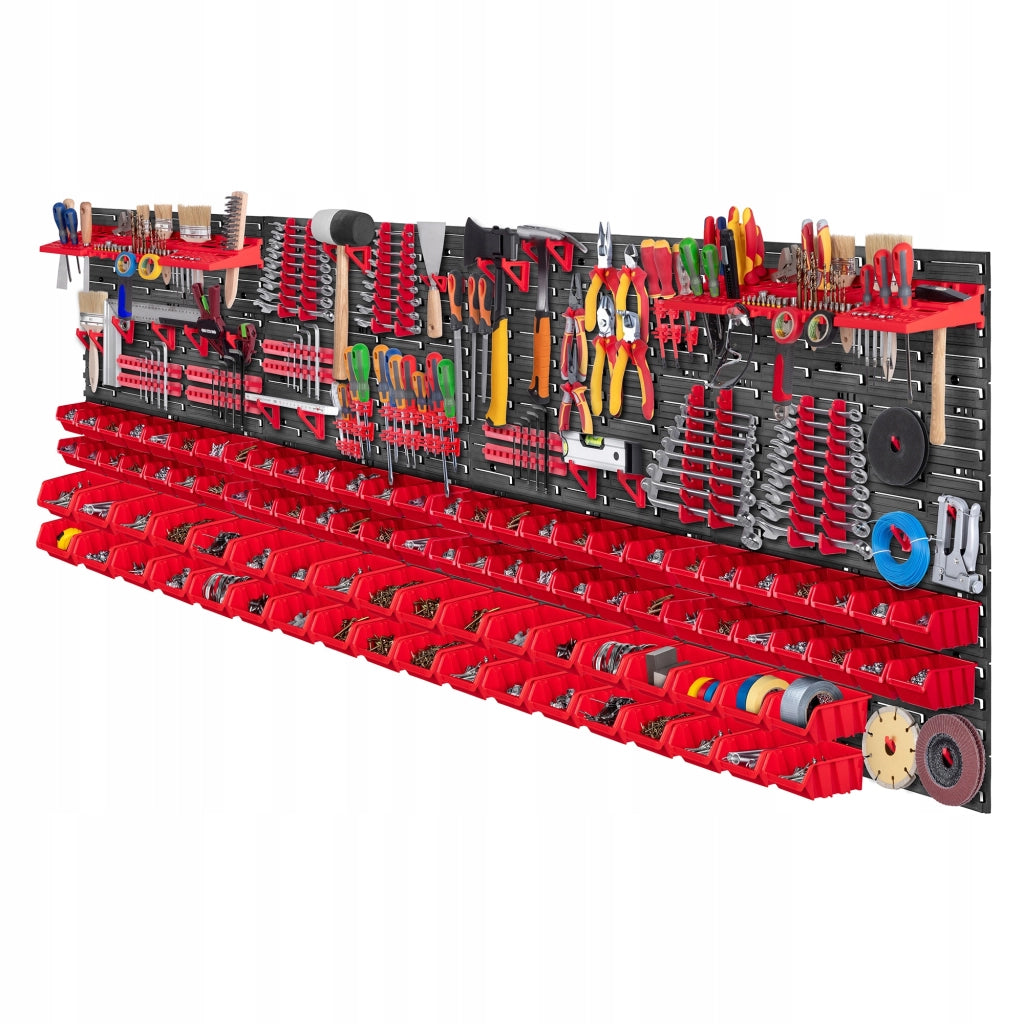 Pannello portautensili KADAX da parete per officina, 232x78 cm, 92 scomparti, 80 supporti, garage.