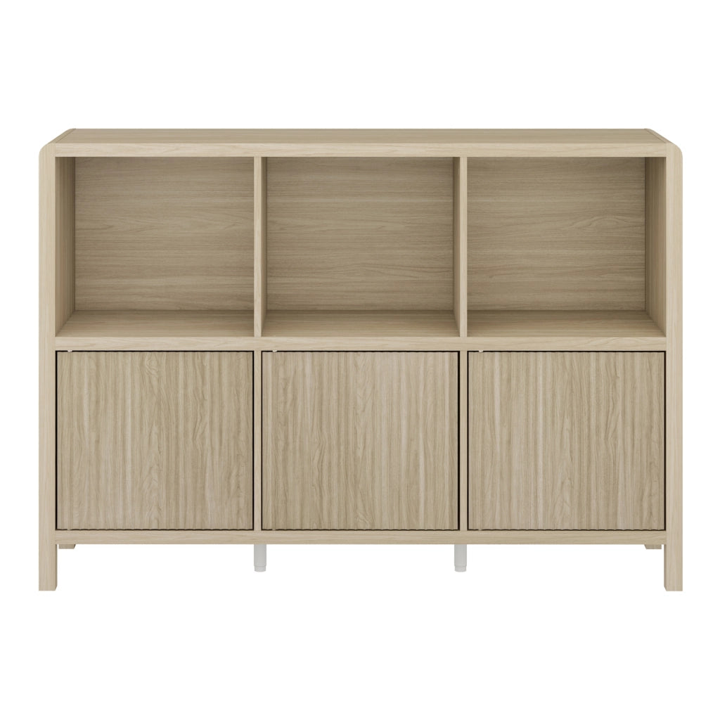 Credenza Bassa Lukkodso con 3 Ante e Scomparti Aperti 77x110x30 cm Effetto Rovere [en.casa]