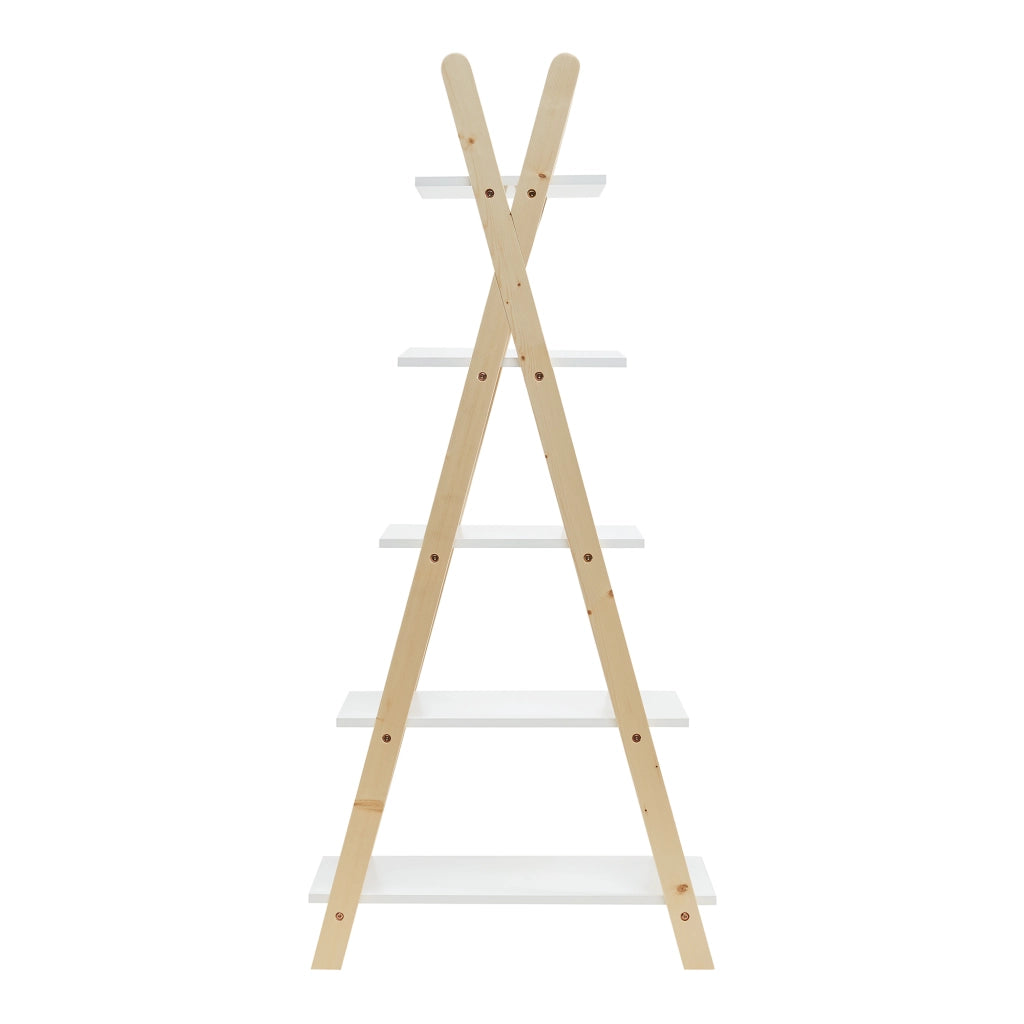 Scaffale a Scala per Cameretta Vanlilu Libreria Bassa per Bambini 145x65x32 cm Naturale / Bianco [en.casa]