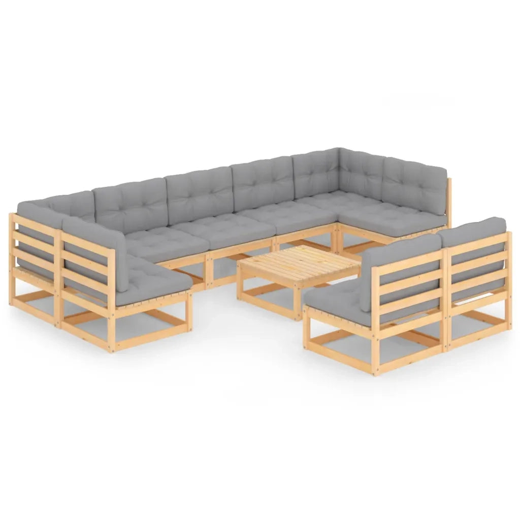 Set Divani da Giardino 10 pz con Cuscini Legno Massello di Pino cod mxl 44696