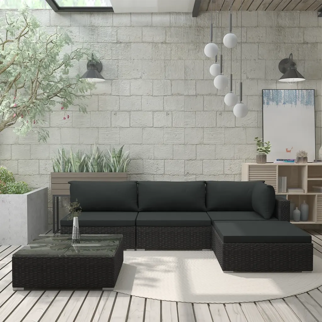 Set Divani da Giardino 5 pz con Cuscini in Polyrattan Nero cod mxl 32040