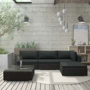 Set Divani da Giardino 5 pz con Cuscini in Polyrattan Nero cod mxl 32040