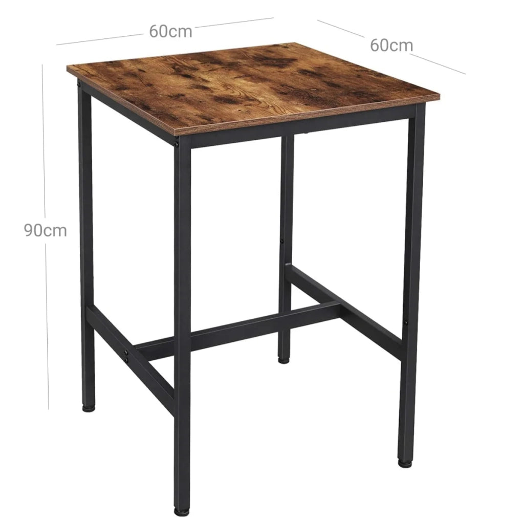 Tavolo alto tavolo da bar quadrato struttura in acciaio robusto 60 x 60 x 90 cm facile da montare per cucina soggiorno stile industriale marrone 12_0007677