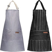 Due grembiuli da cucina, grembiuli a strisce, cinture regolabili, per cucinare, giardinaggio, ristoranti, barbecue, cucina, ristoranti e caffè, per signore e signori (nero e grigio), nero