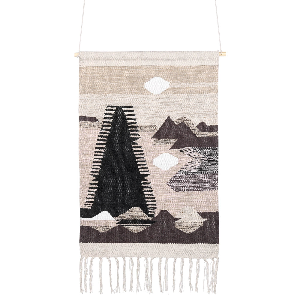 Decorazione da parete in cotone nero beige con nappa fatta a mano paesaggio boho per soggiorno camera da letto