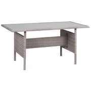 Tavolo da pranzo in vimini grigio per esterni, 145 x 80 cm piano rettangolare in vetro temperato 4 posti a sedere