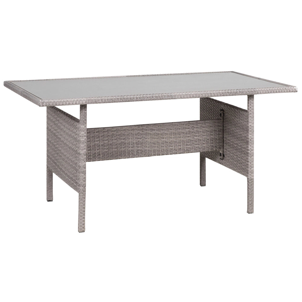 Tavolo da pranzo in vimini grigio per esterni, 145 x 80 cm piano rettangolare in vetro temperato 4 posti a sedere