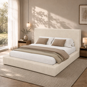 LETTO Imbottito 160x200 cm Chenille Beige con Rete a Doghe
