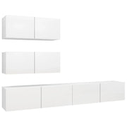 Set di mobili da 4 pezzi tra cui armadio credenza mobile TV televisore per soggiorno camera da letto salotto legno ingegnerizzato bianco 02_0024649