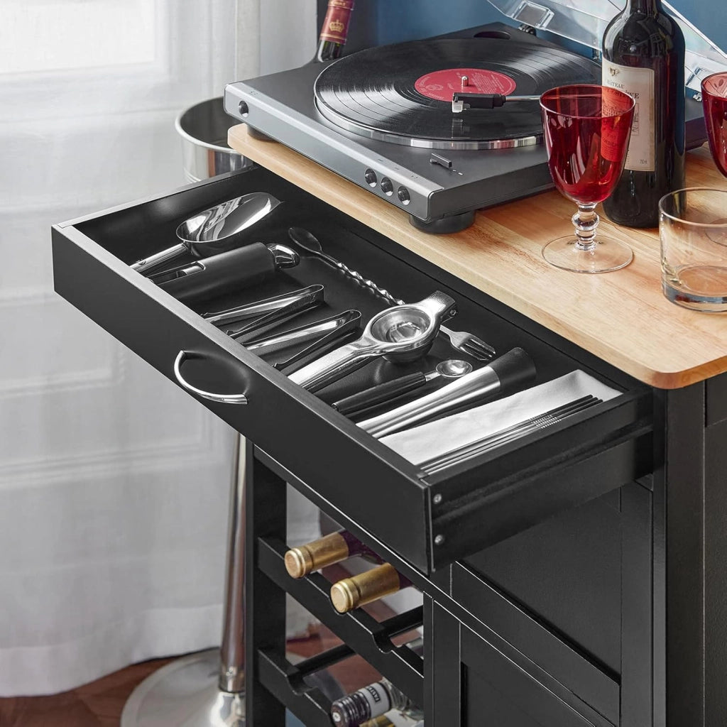 Mobile Cucina Salvaspazio con Ruote Carrello Cucina con Cassetti e Portabottiglie, Mobiletto Credenza credenza cucina per Cucina o Sala da Pranzo, Nero 67x38x86cm FKW45-SCH