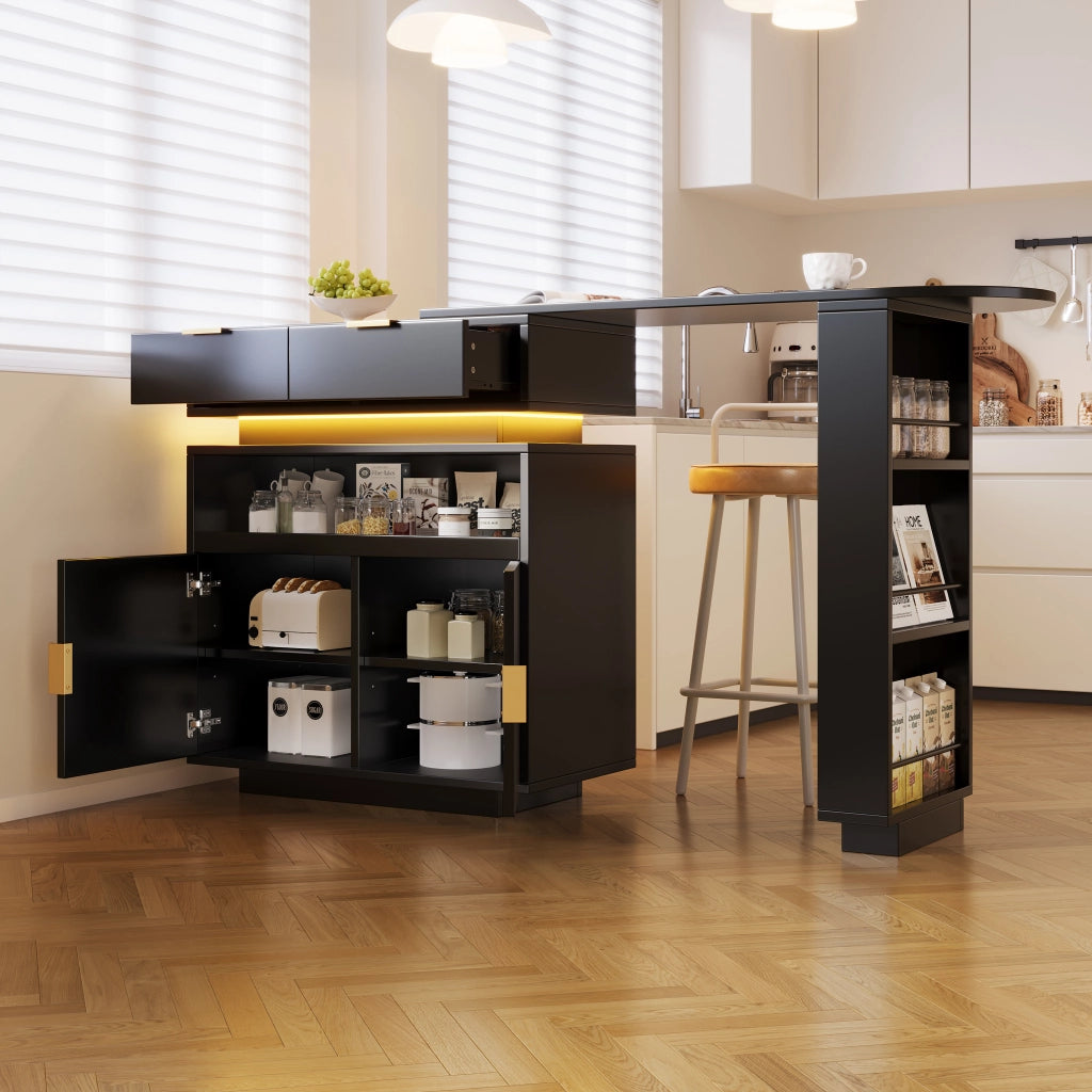 Tavolo Bar Allungabile con Contenitore e LED ¨C MINIMAL ¨C Nero 115-183x40x99 cm