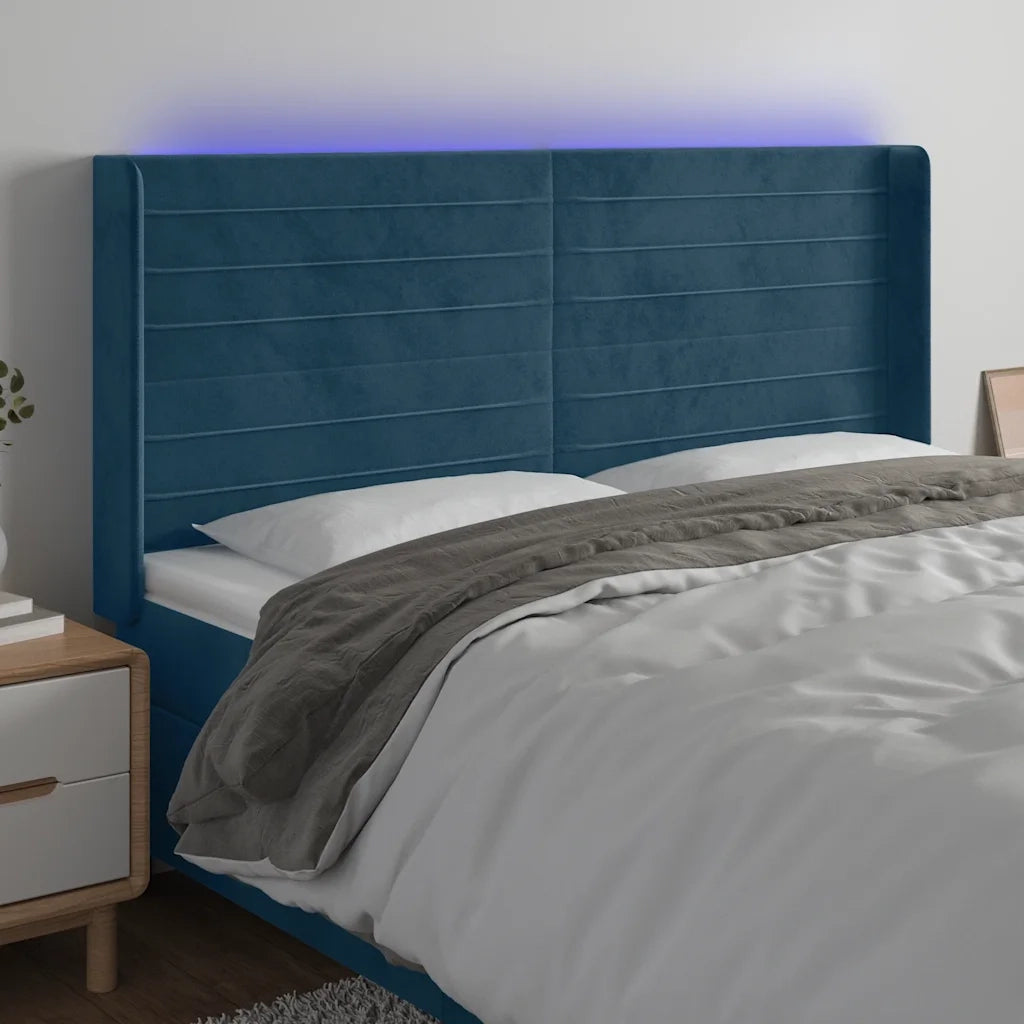 Testiera | Testata a LED Blu Scuro 163x16x118/128 cm in Velluto