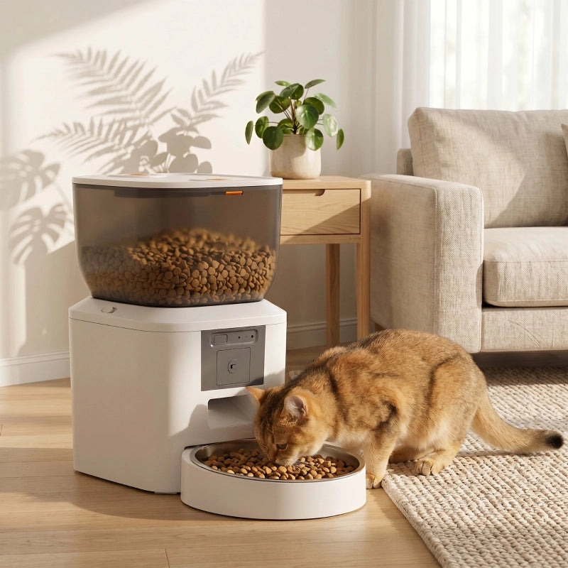Distributore automatico di cibo per gatti con telecamera, Wi-Fi a 2,4 GHz, controllo tramite app, capacit¨¤ di 4 litri per 1-10 pasti, audio