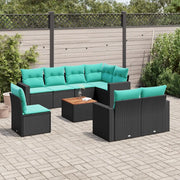 Set Divani da Giardino 9 pz con Cuscini Nero in Polyrattan