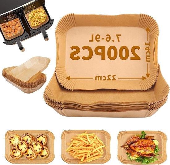 Papier per Frittura 22x14cm 200 pezzi Non Aderente Rectangolare Impermeabile Resistente all'Olio per Frittura e Grigliata - Papier per Airfryer