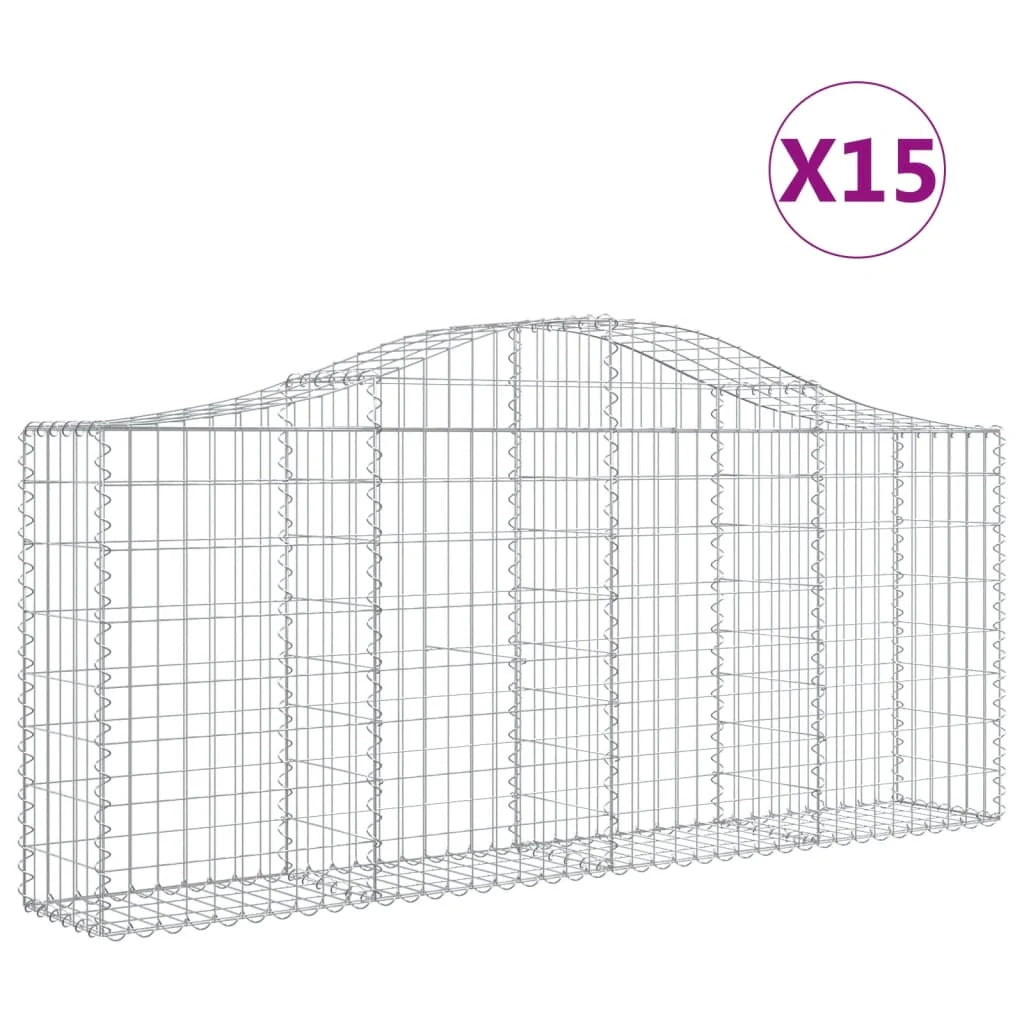 Cestini gabbioni recinzione a gabbia muro di contenimento ad arco 15 pezzi 200 x 30 x 80/100 cm ferro zincato argento 02_0040409
