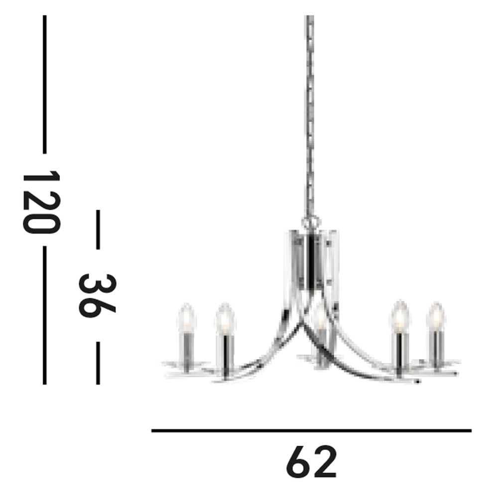 Lampadario Industrial-Nordico Ascona Acciaio Cromo Vetro 5 Luci E14