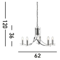 Lampadario Industrial-Nordico Ascona Acciaio Cromo Vetro 5 Luci E14