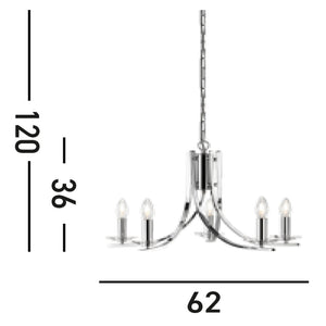 Lampadario Industrial-Nordico Ascona Acciaio Cromo Vetro 5 Luci E14