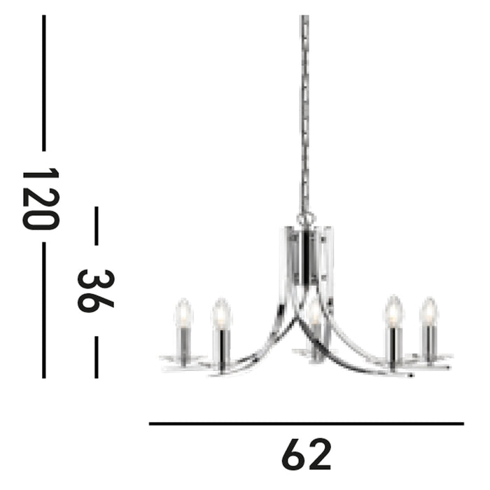 Lampadario Industrial-Nordico Ascona Acciaio Cromo Vetro 5 Luci E14