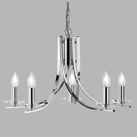 Lampadario Industrial-Nordico Ascona Acciaio Cromo Vetro 5 Luci E14