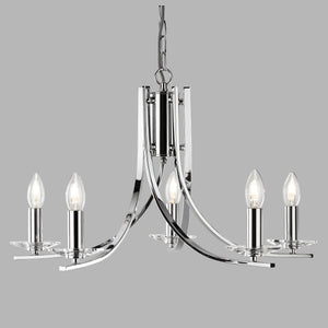 Lampadario Industrial-Nordico Ascona Acciaio Cromo Vetro 5 Luci E14