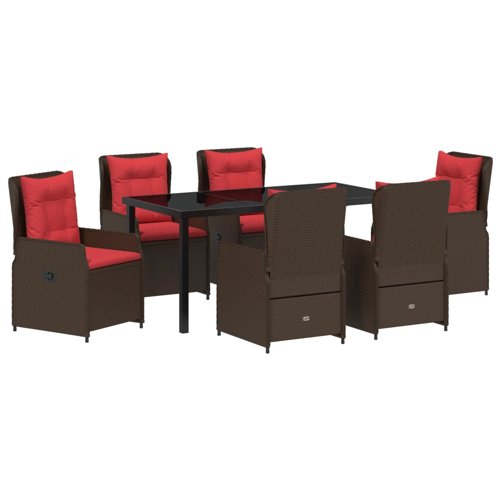 Set da Pranzo da Giardino 7 Pezzi Marrone in Poly Rattan