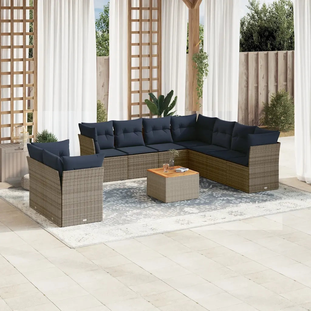 Set Divani da Giardino 10 pz con Cuscini in Polyrattan Grigio 3256047