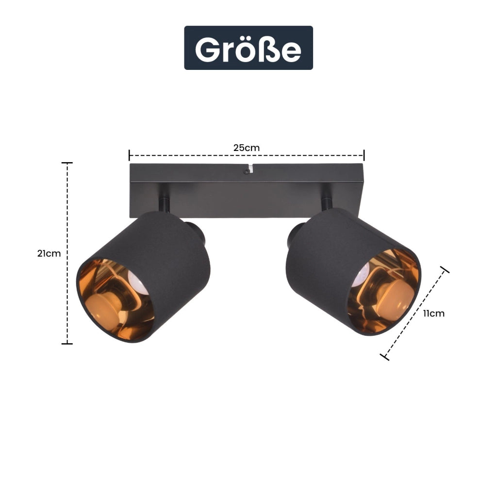 ZMH Faretto da soffitto neri vintage 2 E14 rotativi 350° paralume tessuto per soggiorno camera senza lampadina