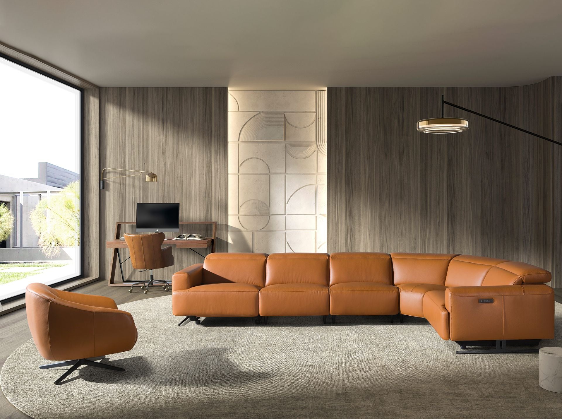 Poltrona girevole in pelle marrone scuro