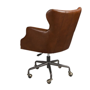 Poltrona girevole in pelle marrone scuro