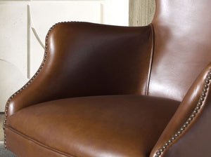 Poltrona girevole in pelle marrone scuro