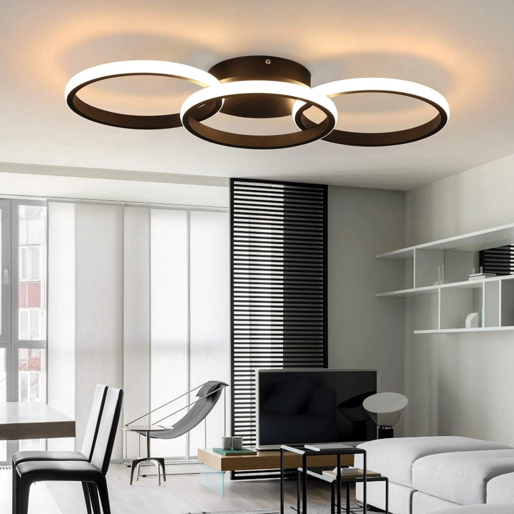 ZMH Lampada da soffitto plafoniera LED 3 anelli nera 3000K moderna per cucina soggiorno corridoio